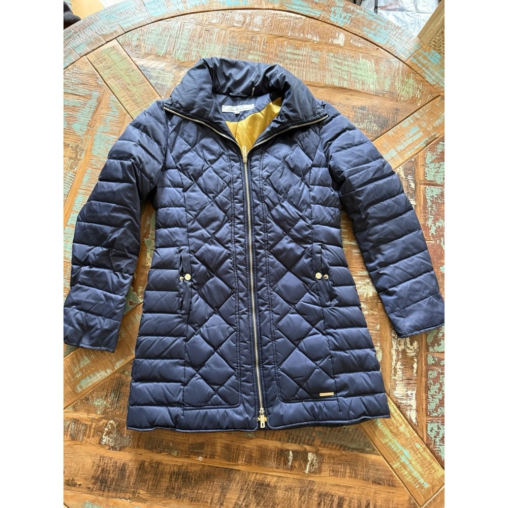 Women's Kenneth Cole Puffer Quilted Navy Blue Zip Jacket No Hood